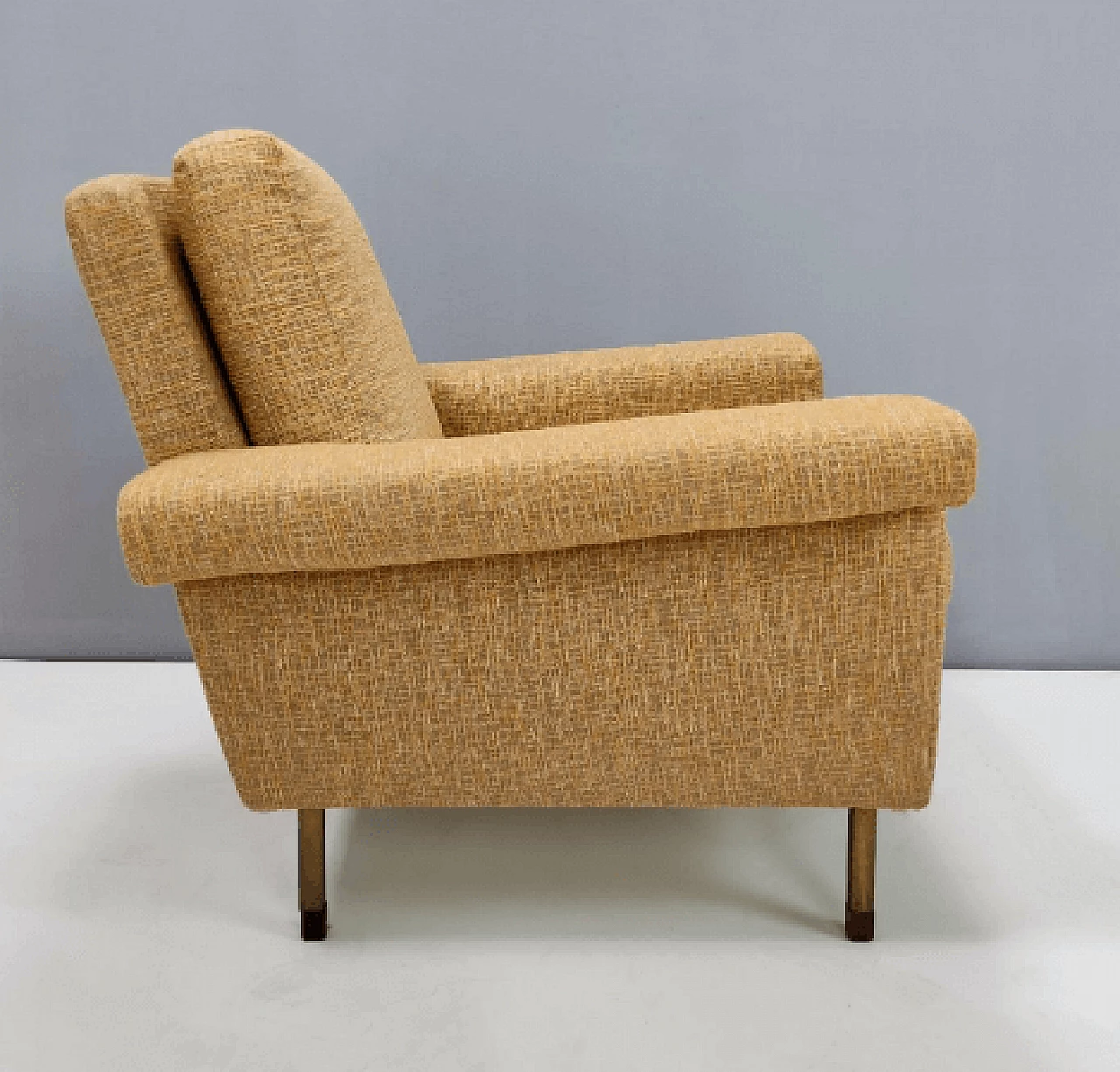 Fabric, wood and painted iron armchair, 1960s 6