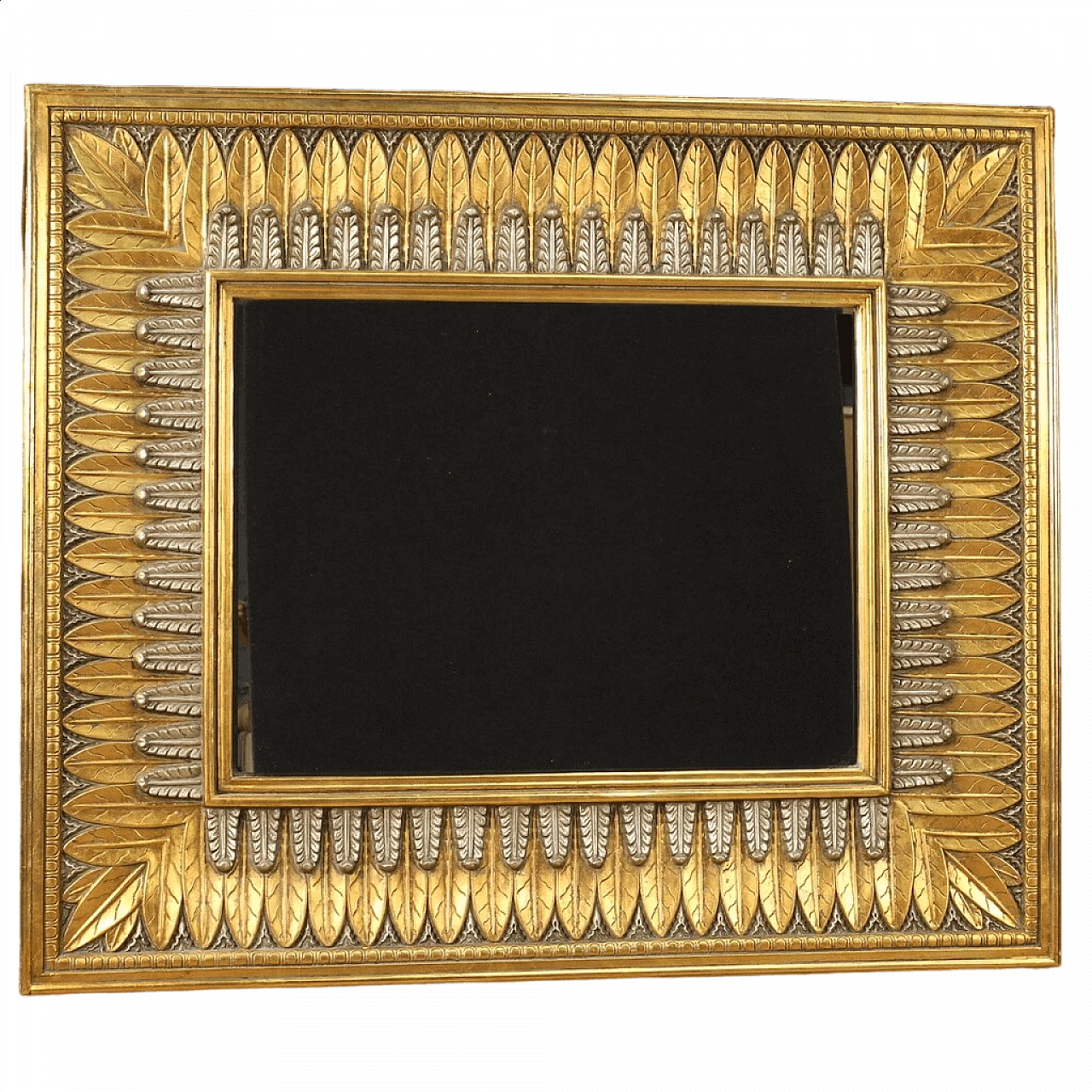 Sculpted, gilded and silver-plated stucco and wood mirror, 1970s 13