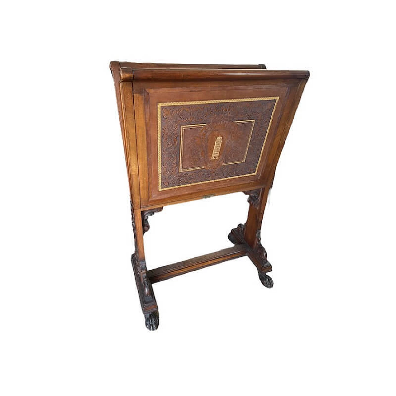 Walnut and leather magazine rack by Spicciani, late 19th century 1