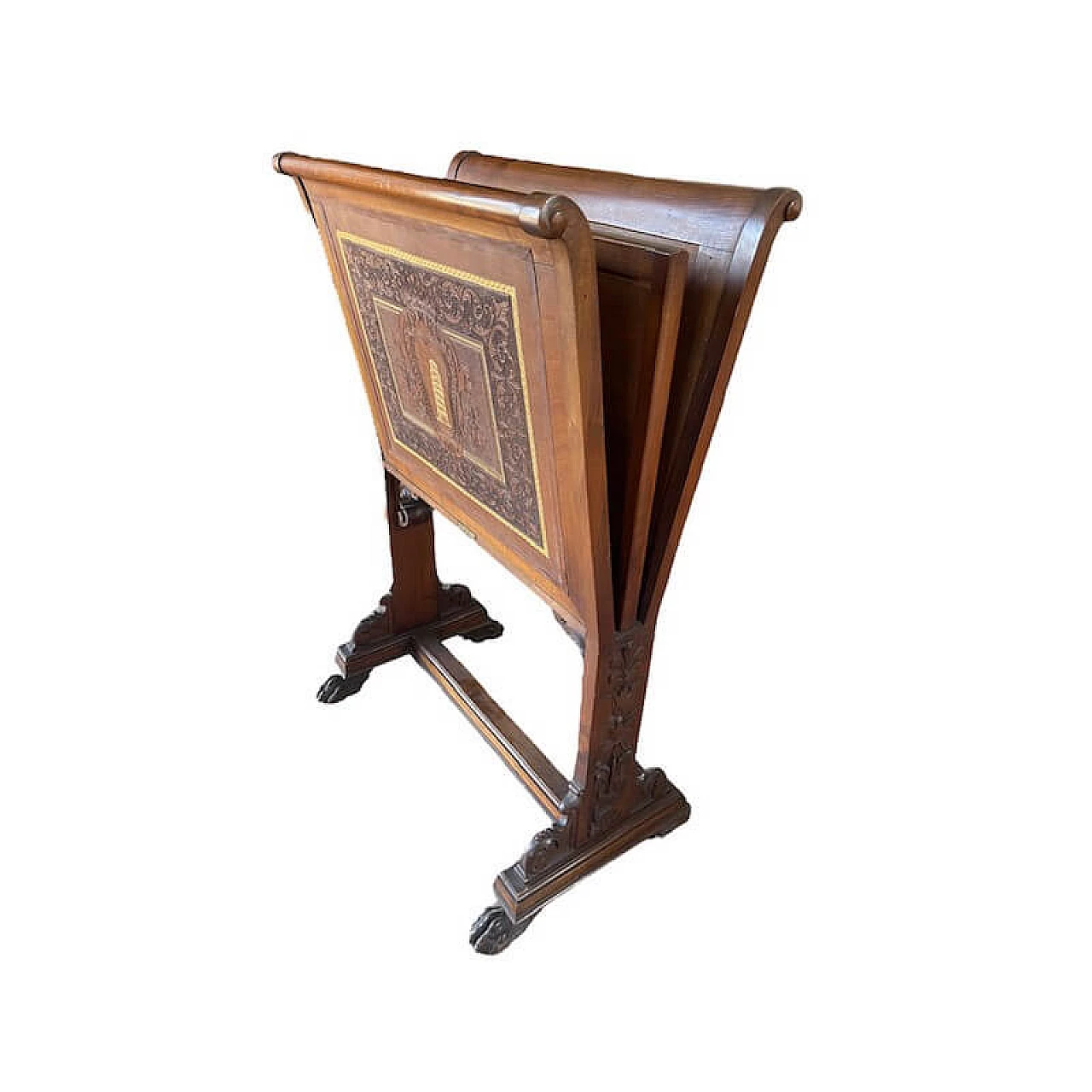 Walnut and leather magazine rack by Spicciani, late 19th century 2