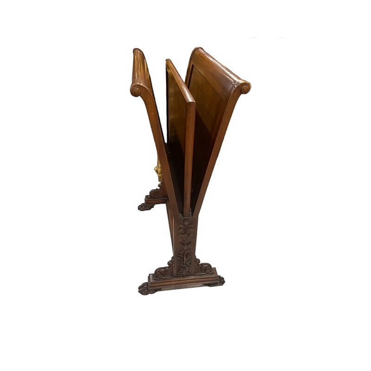 Walnut and leather magazine rack by Spicciani, late 19th century 3