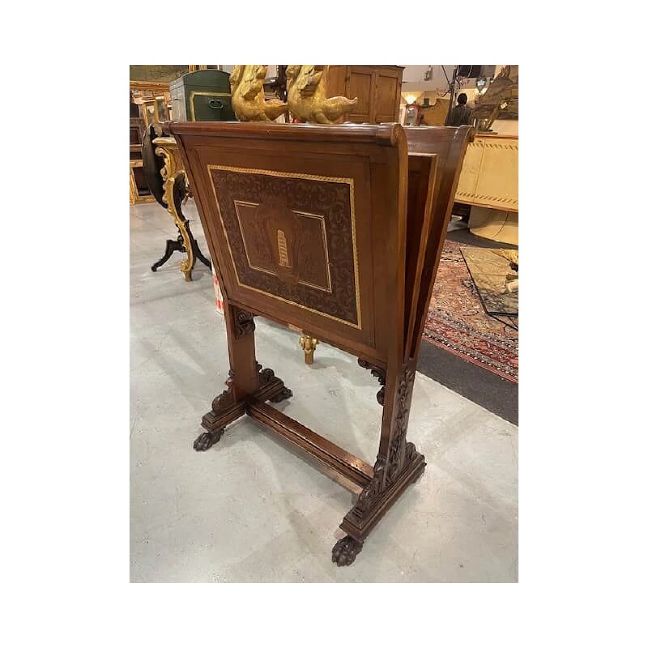 Walnut and leather magazine rack by Spicciani, late 19th century 8