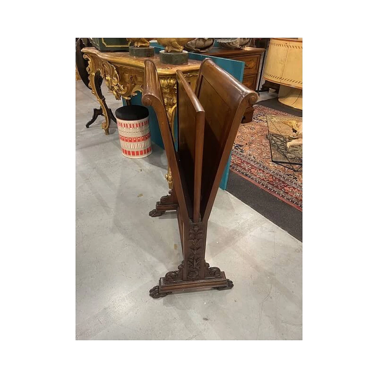 Walnut and leather magazine rack by Spicciani, late 19th century 9
