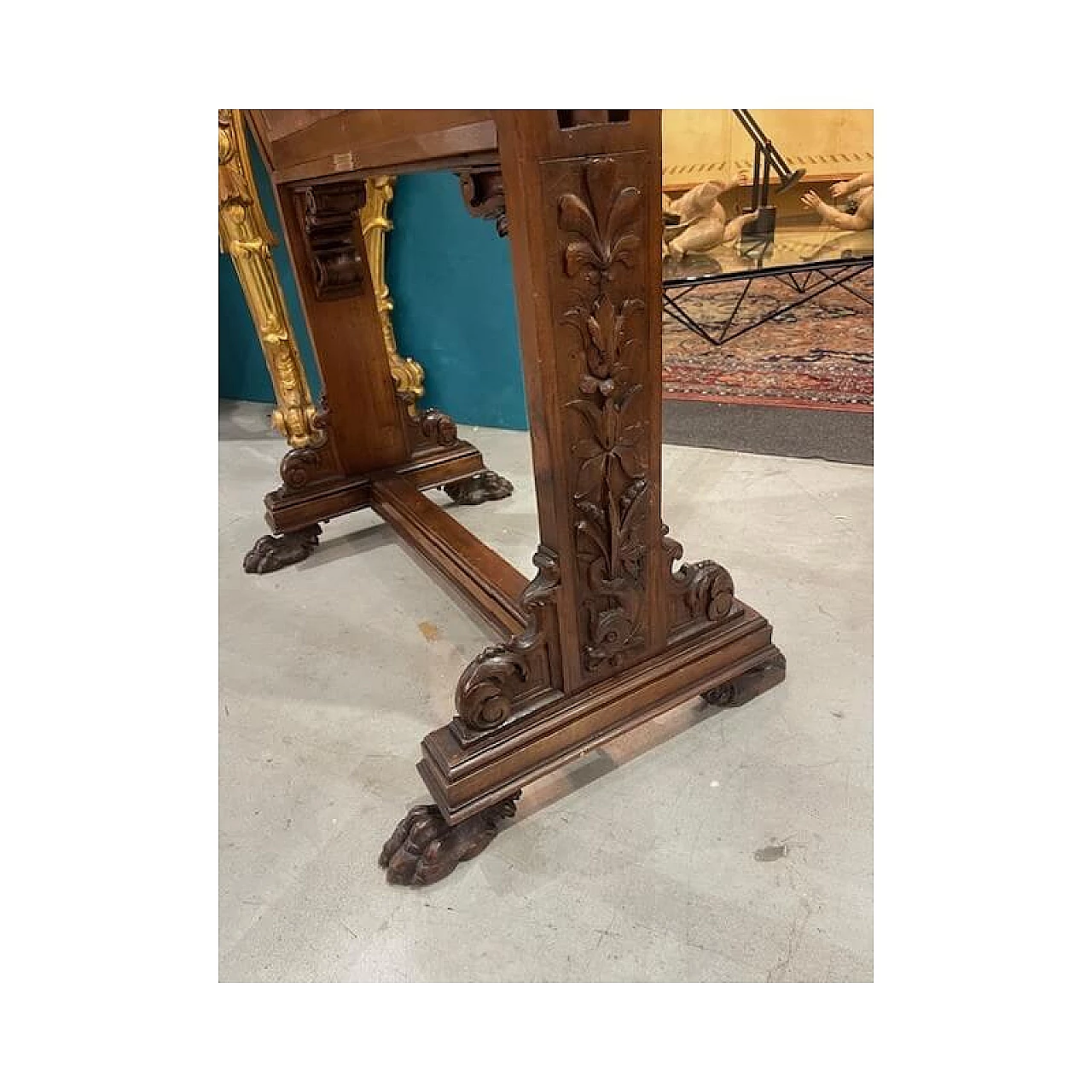 Walnut and leather magazine rack by Spicciani, late 19th century 10