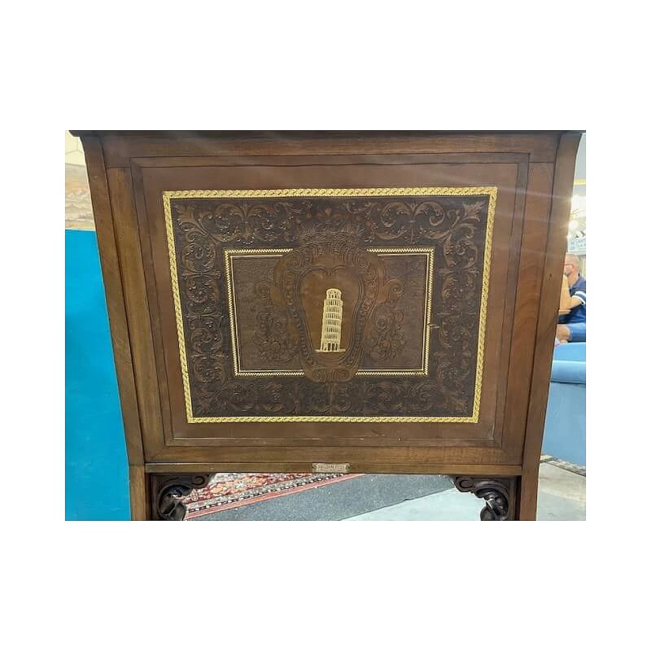 Walnut and leather magazine rack by Spicciani, late 19th century 11