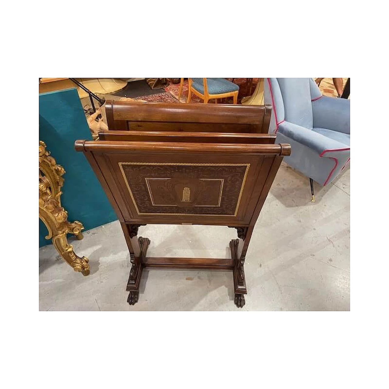 Walnut and leather magazine rack by Spicciani, late 19th century 12