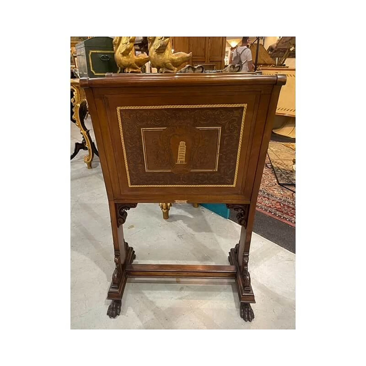 Walnut and leather magazine rack by Spicciani, late 19th century 13