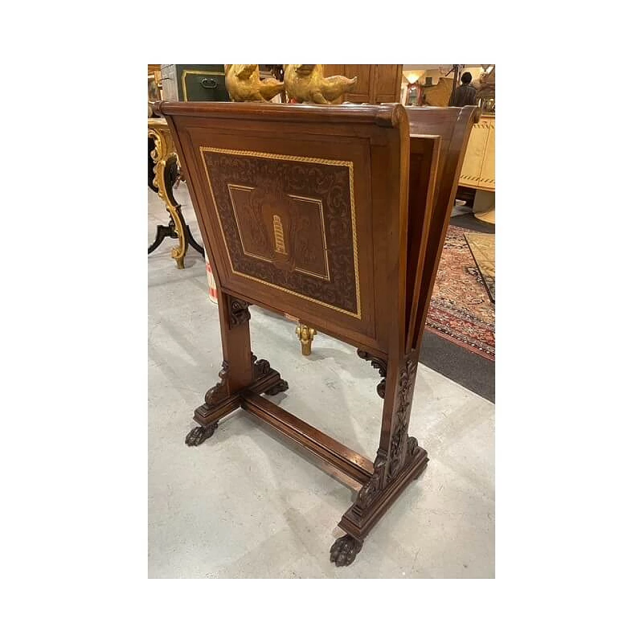 Walnut and leather magazine rack by Spicciani, late 19th century 14