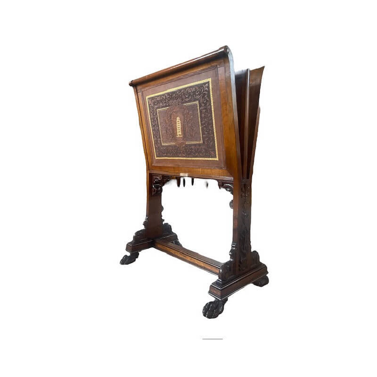 Walnut and leather magazine rack by Spicciani, late 19th century 15