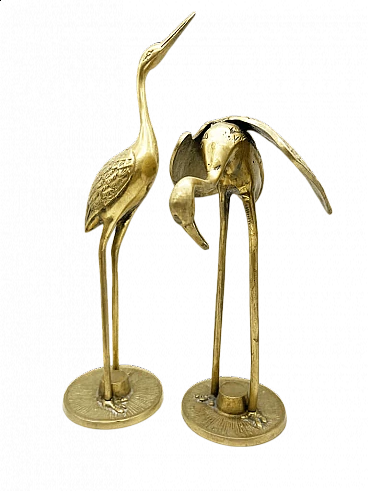 Pair of brass heron sculptures, 1960s