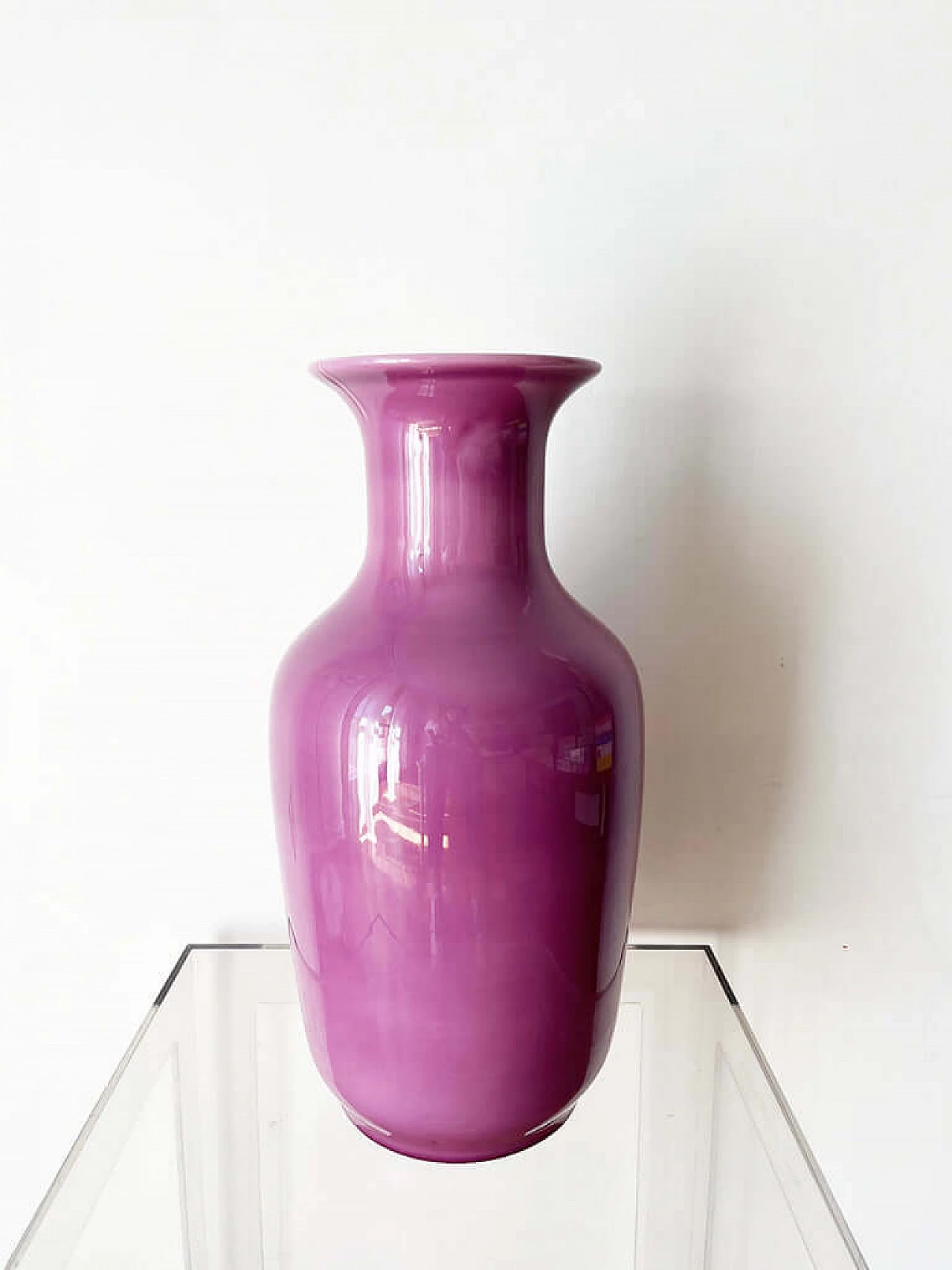 Vaso in ceramica smaltata malva, anni '80 1