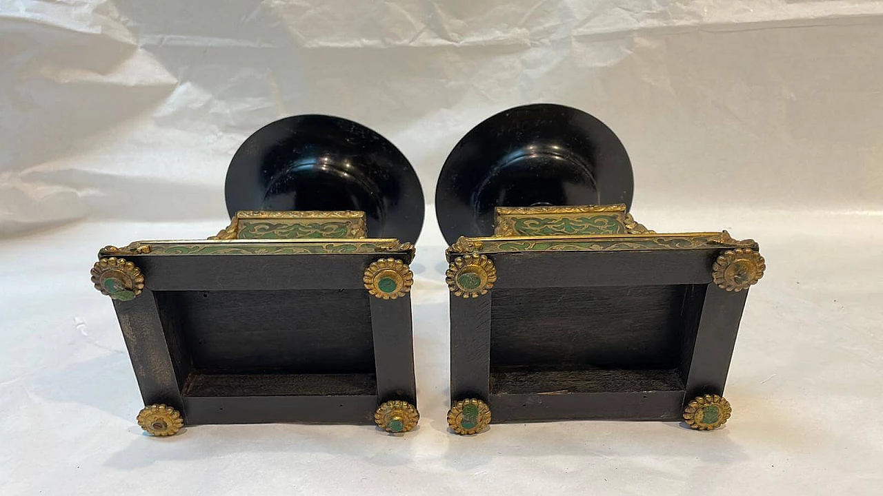Pair of ebonized wood risers with boulle decoration, 1860 6