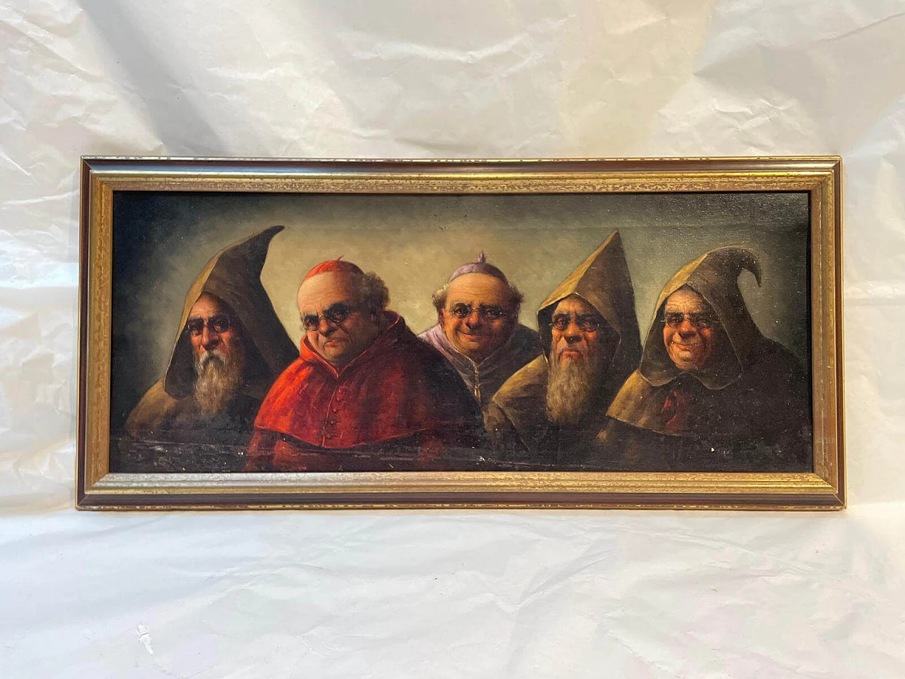 Clerical characters, oil on canvas with wooden frame, 19th century 1