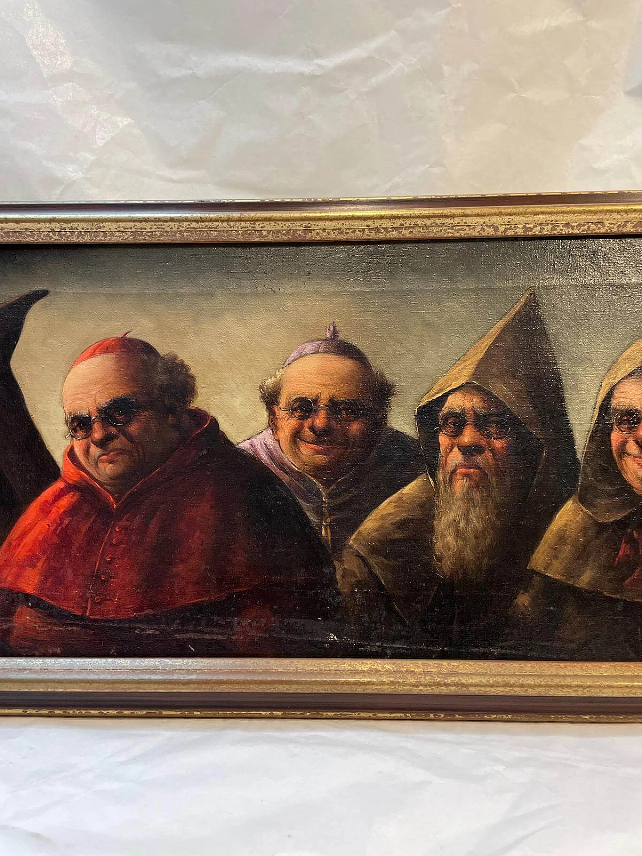 Clerical characters, oil on canvas with wooden frame, 19th century 3