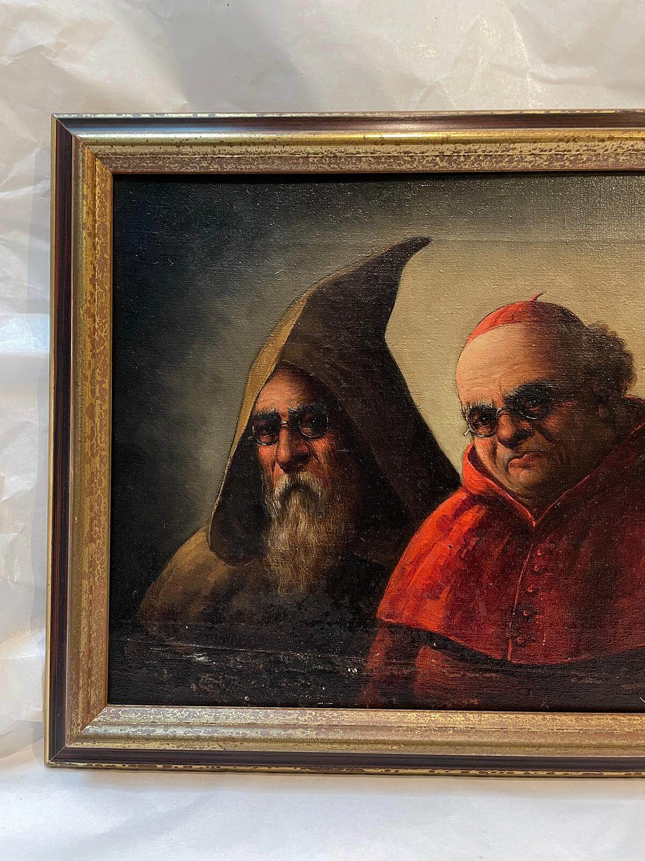 Clerical characters, oil on canvas with wooden frame, 19th century 4