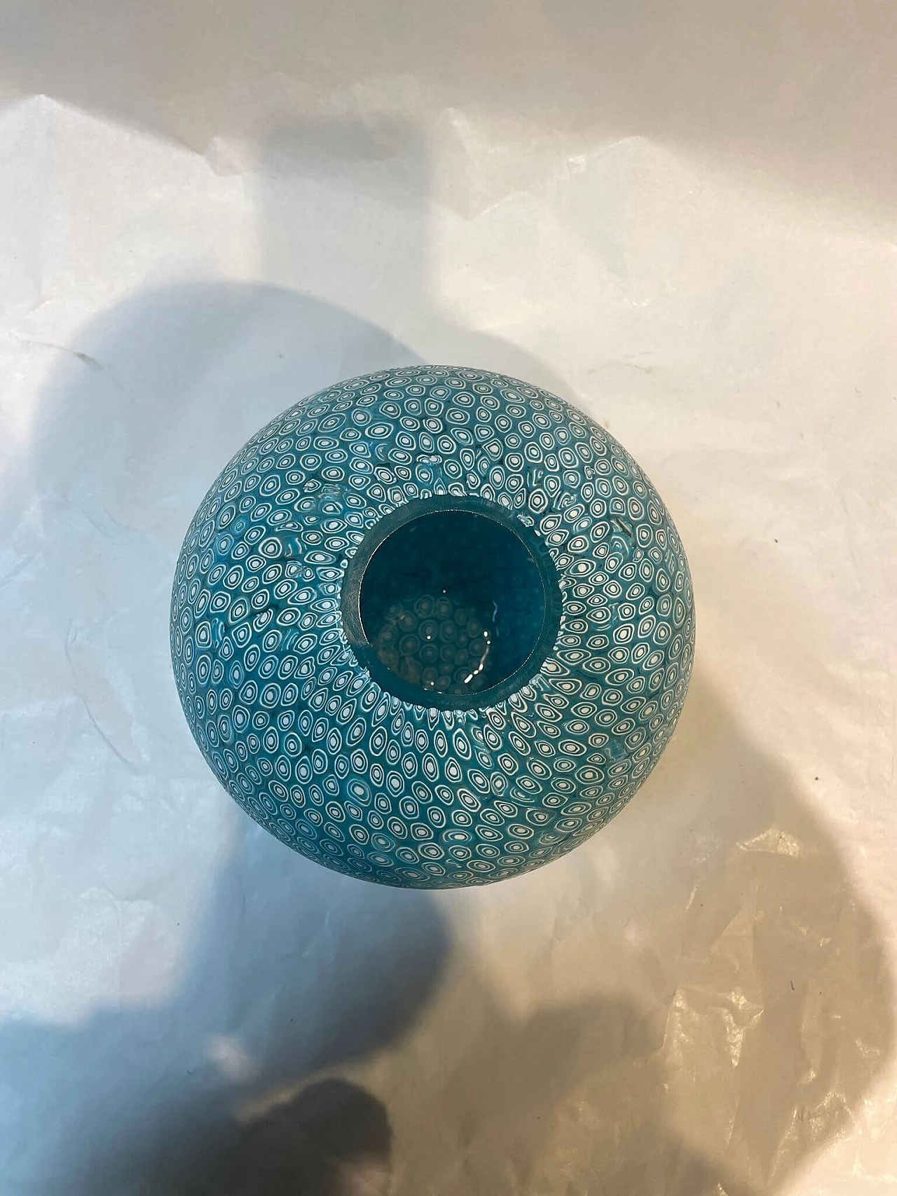 Vaso a sfera in vetro in stile murrina, anni '80 3