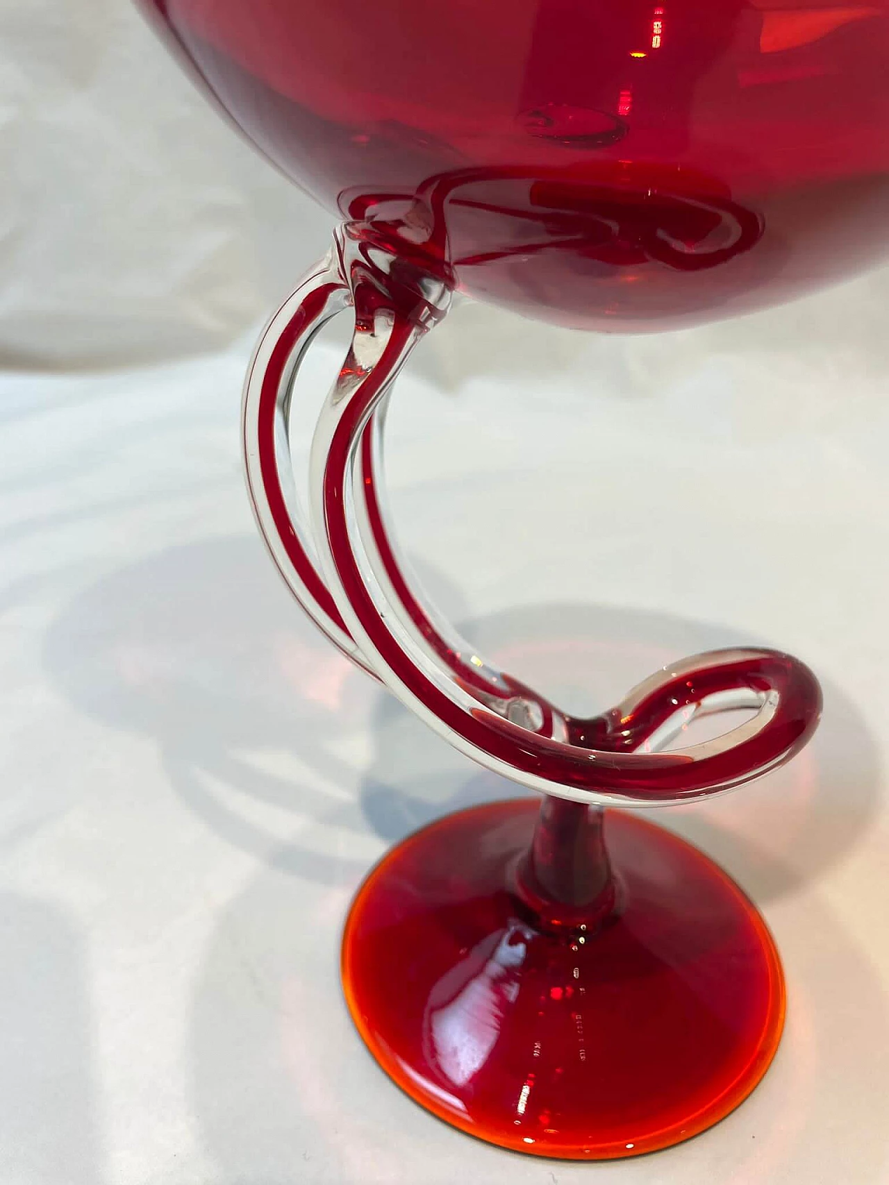 Red Venetian glass goblet with spiral handle, early 20th century 1