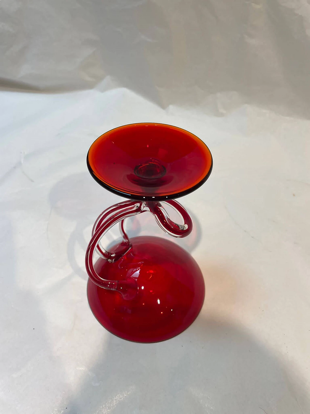 Red Venetian glass goblet with spiral handle, early 20th century 3