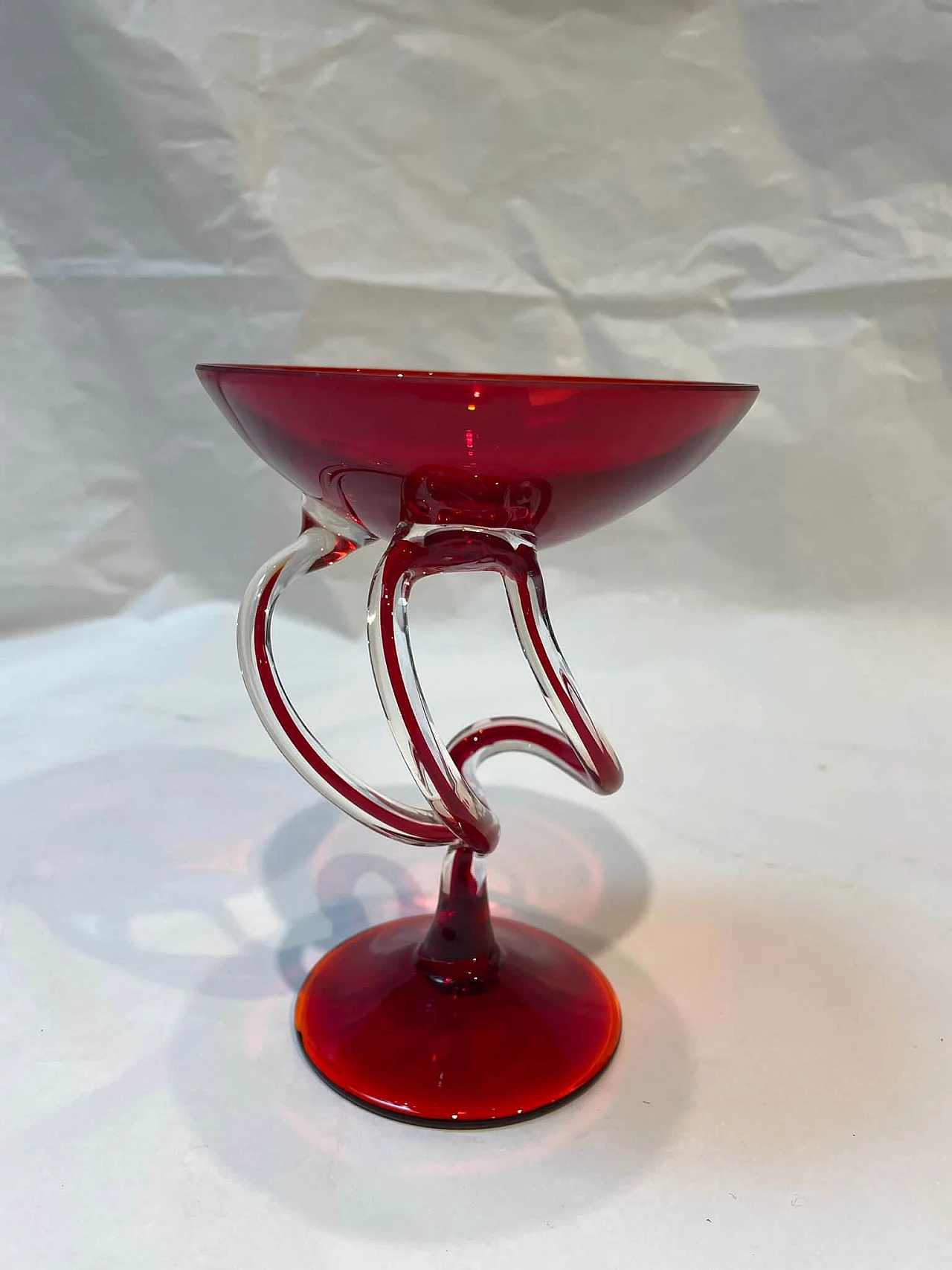 Red Venetian glass goblet with spiral handle, early 20th century 5
