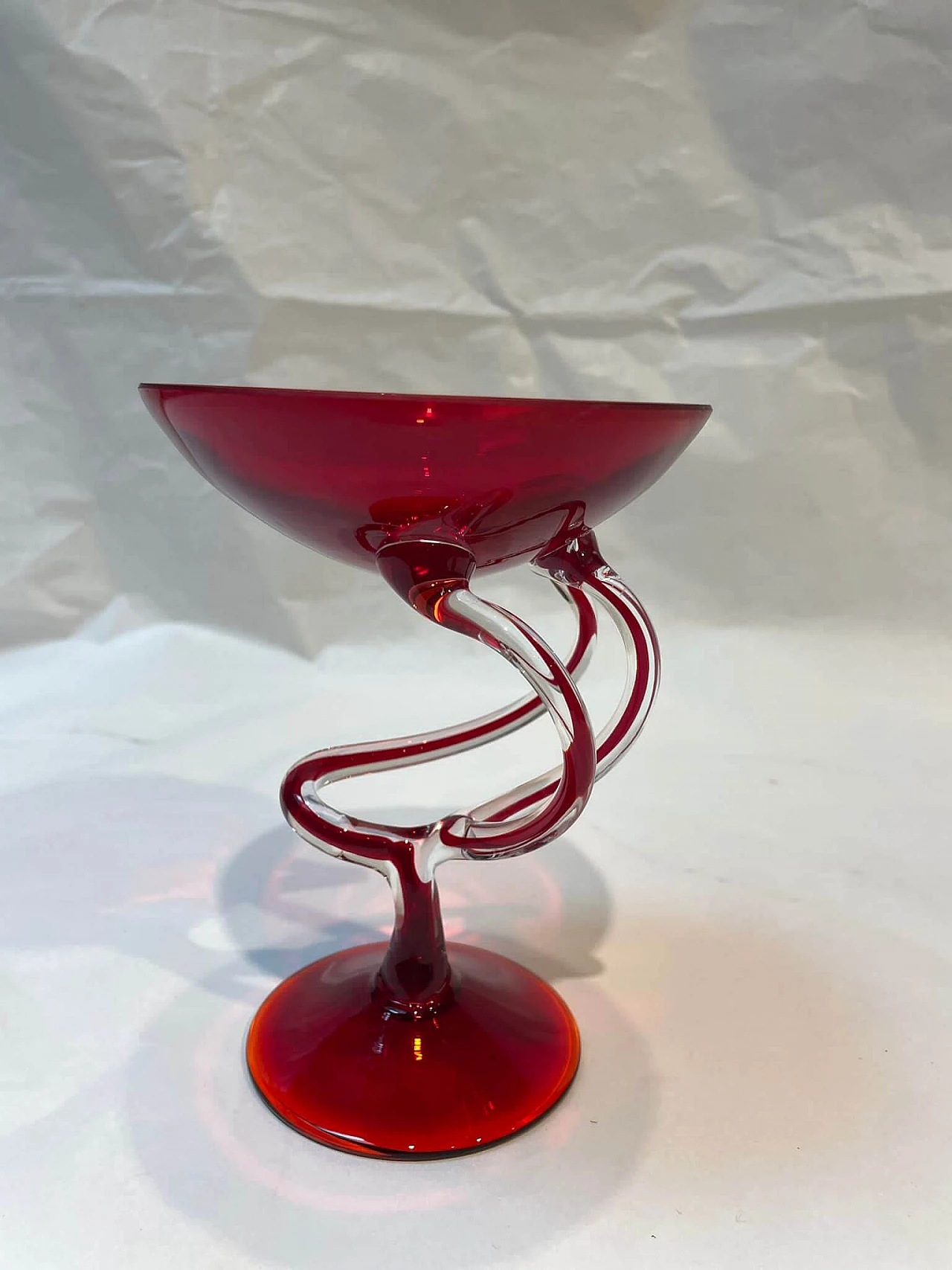Red Venetian glass goblet with spiral handle, early 20th century 6