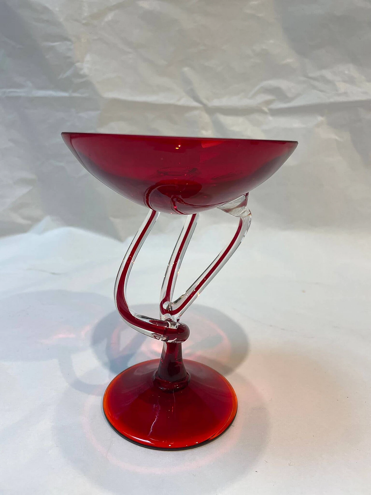 Red Venetian glass goblet with spiral handle, early 20th century 7