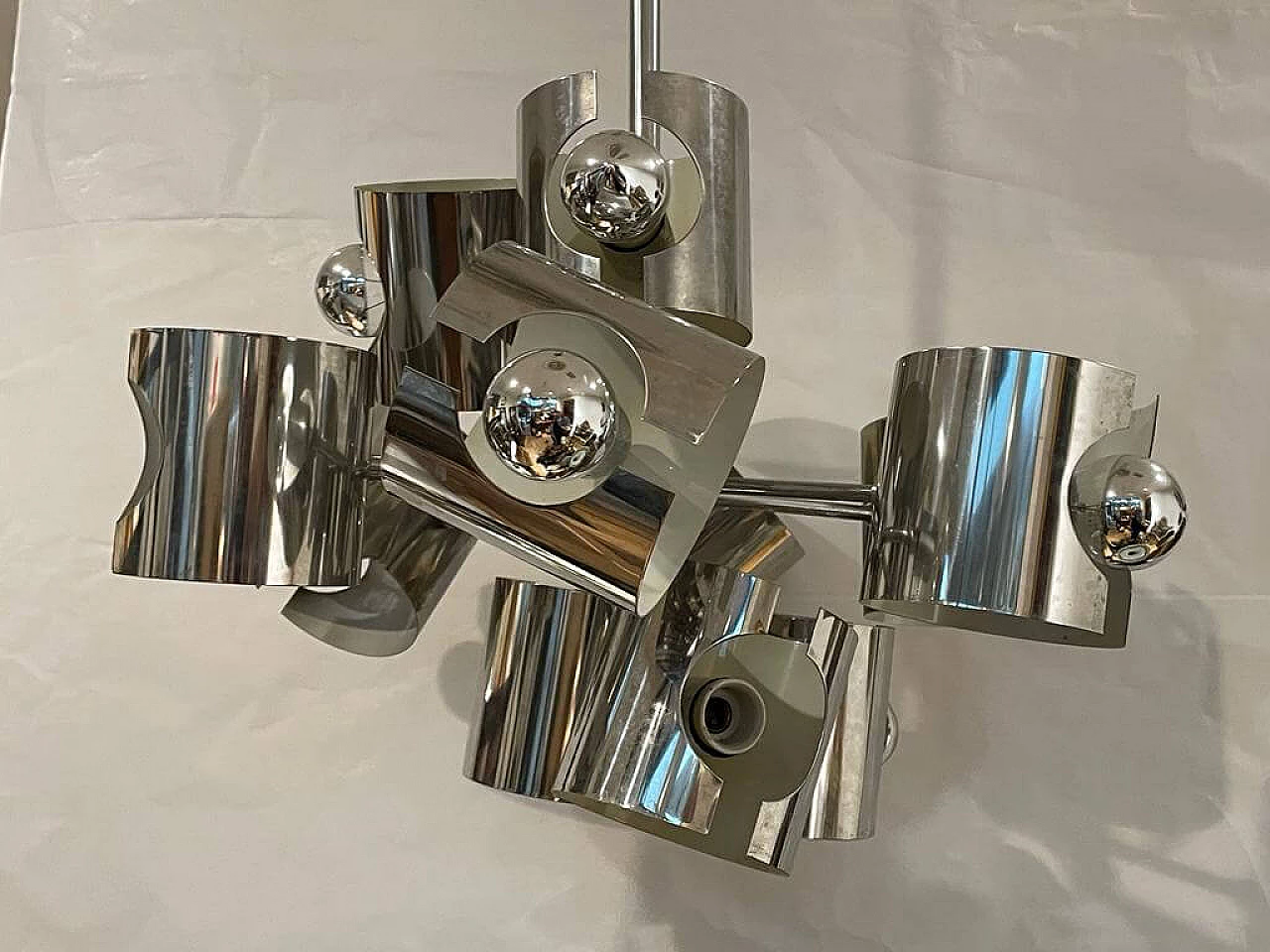 Steel chandelier with ten cylindrical lights, 1970s 11