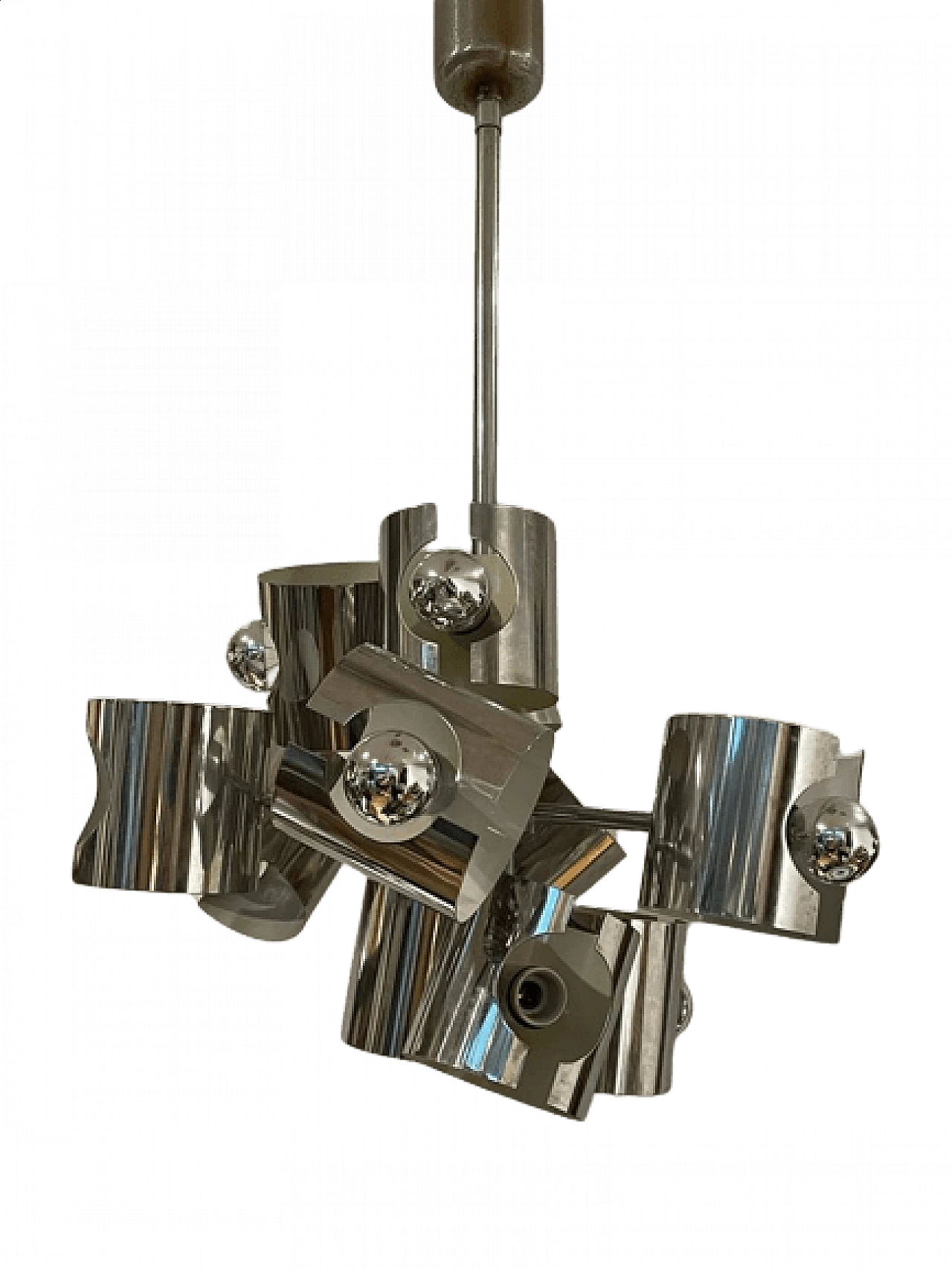 Lampadario in acciaio a dieci luci cilindriche, anni '70 12