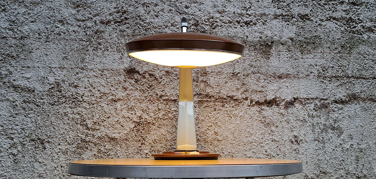 Lampada da tavolo in metallo e vetro acidato di Raptek Milano, anni '50 4