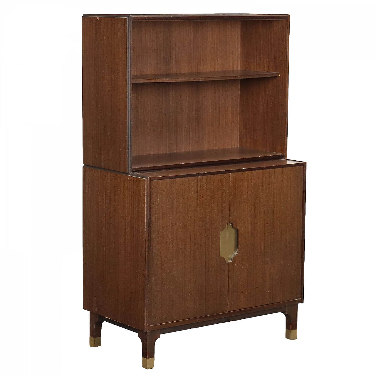 Exotic wood veneered sideboard with handles and brass-plated aluminium feet, 1960s 1