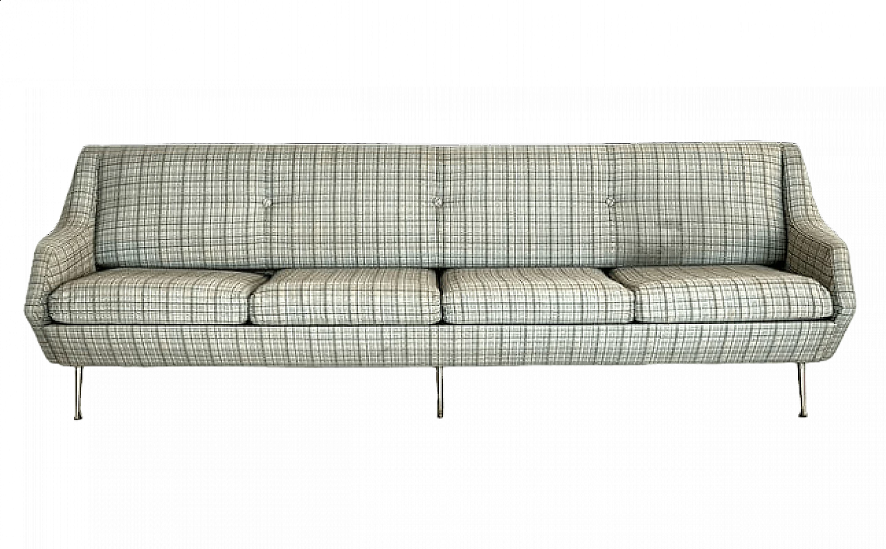 Four-seater fabric sofa with brass legs, 1950s 17