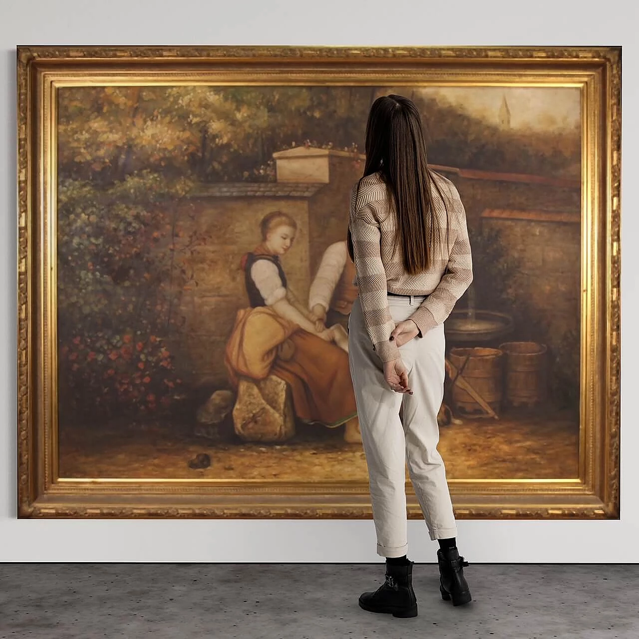 Innamorati alla fontana, acrilico su tela, anni '80 3