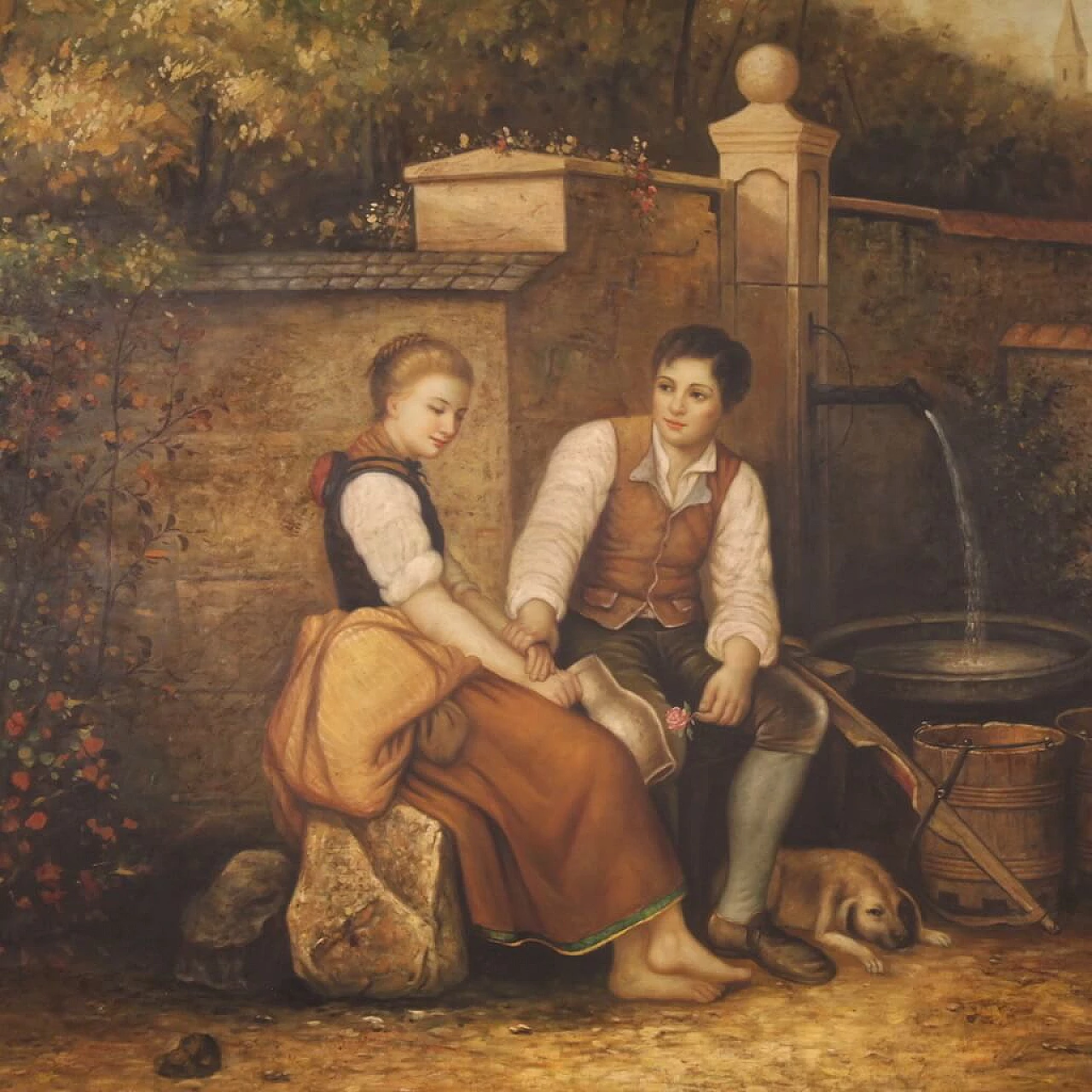 Innamorati alla fontana, acrilico su tela, anni '80 5