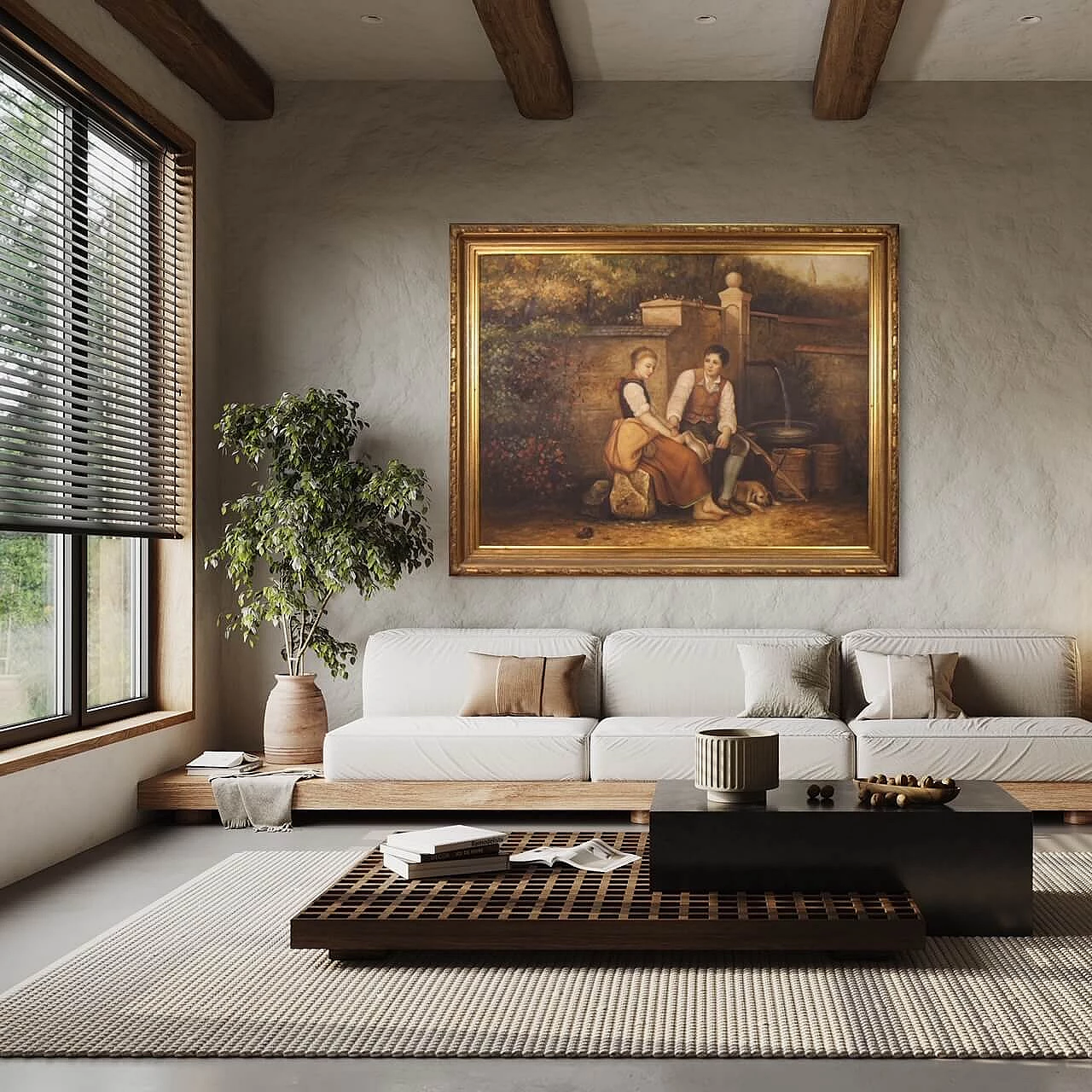 Innamorati alla fontana, acrilico su tela, anni '80 14