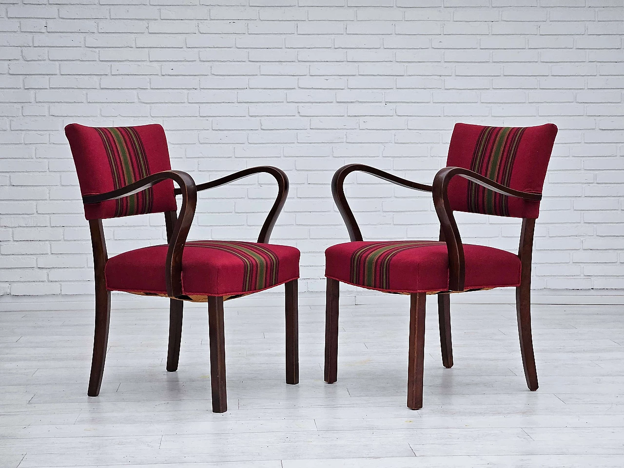 Pair of Danish ash and wool chairs, 1950s 1
