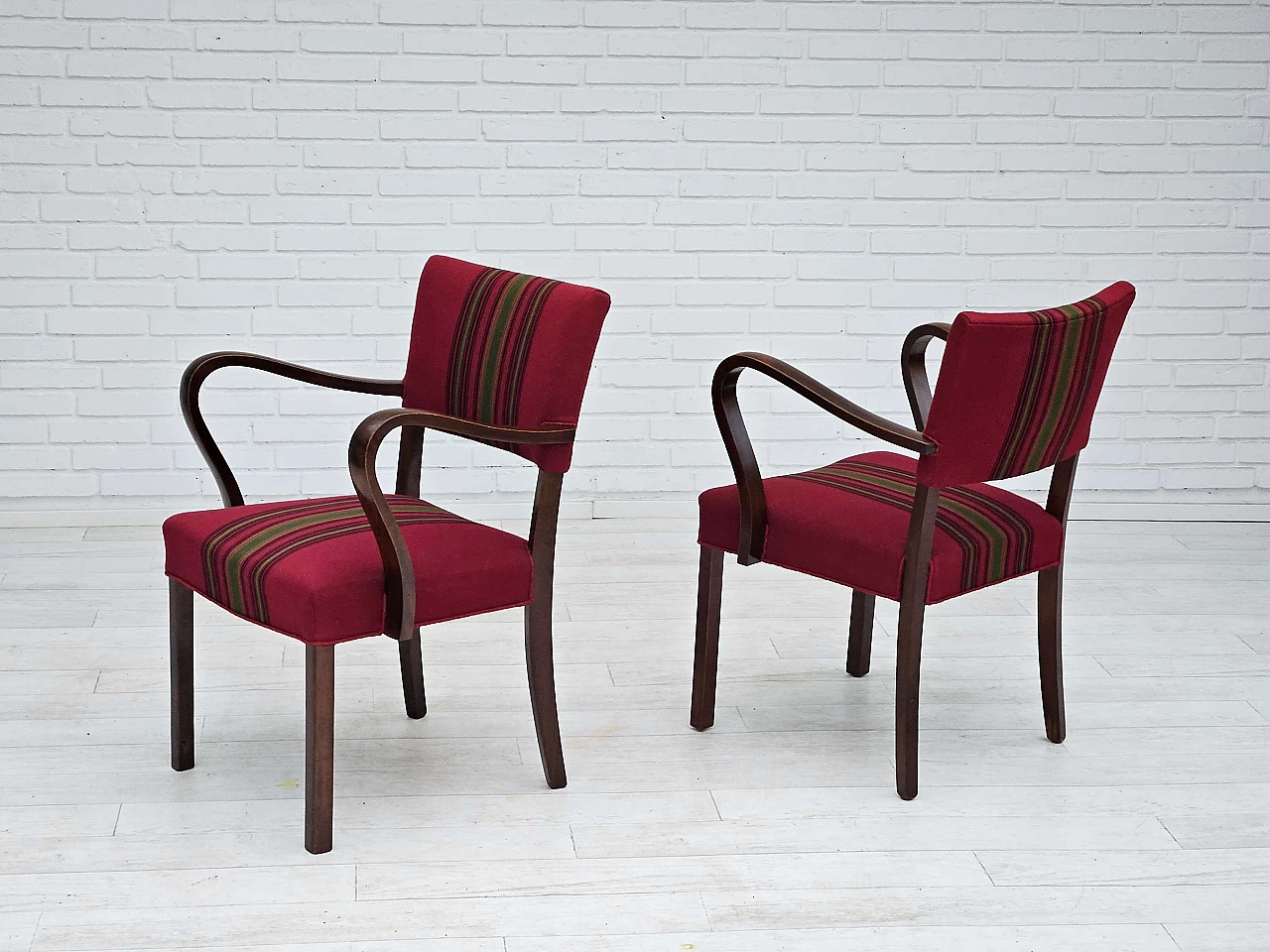 Pair of Danish ash and wool chairs, 1950s 4
