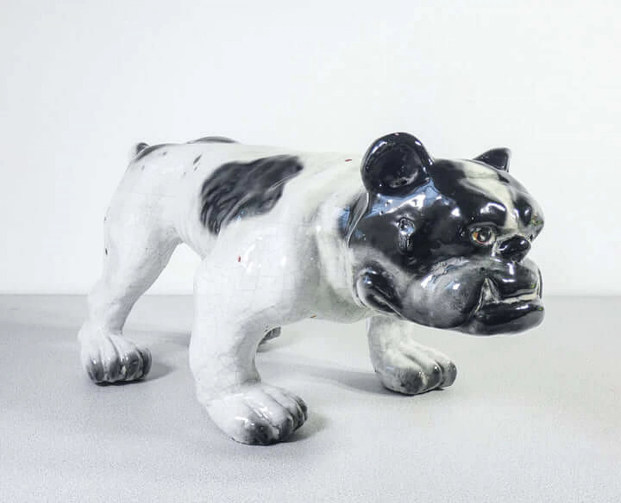 Scultura di bulldog francese in terracotta invetriata, inizio '900 1