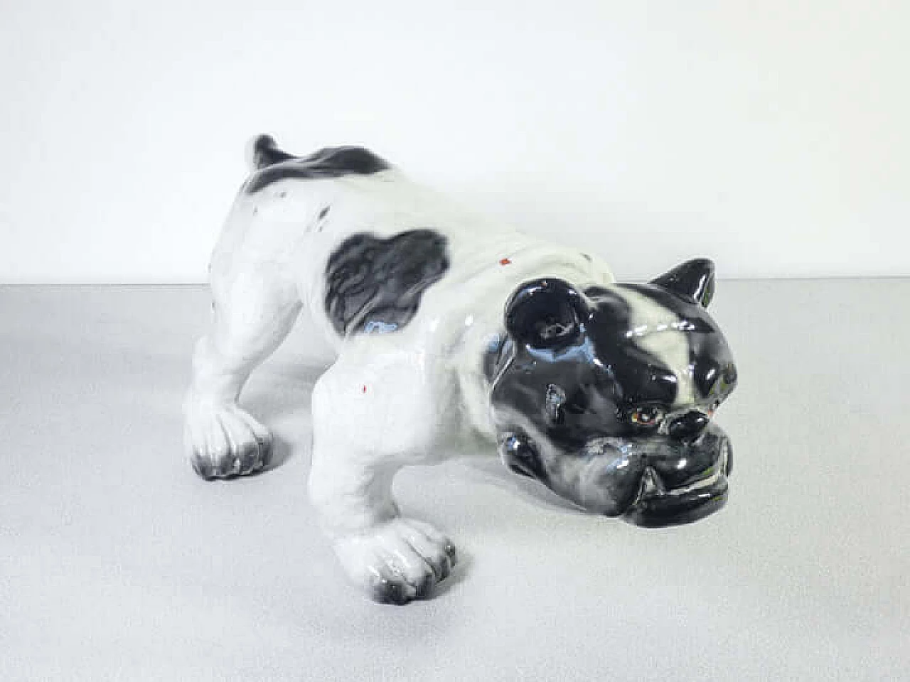 Scultura di bulldog francese in terracotta invetriata, inizio '900 9