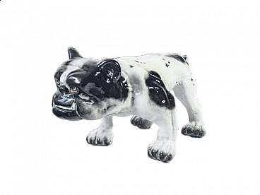 Scultura di bulldog francese in terracotta invetriata, inizio '900