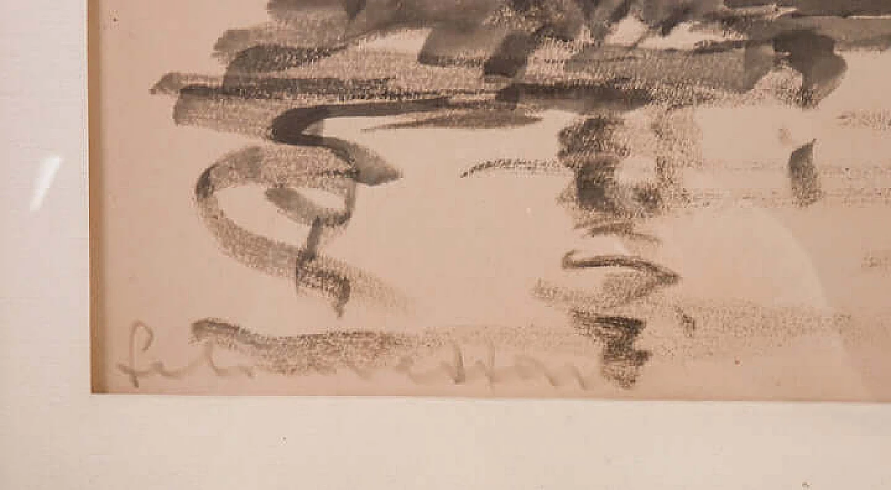Felice Vellan, Hudson Bridge, charcoal drawing on paper, 1960s 5