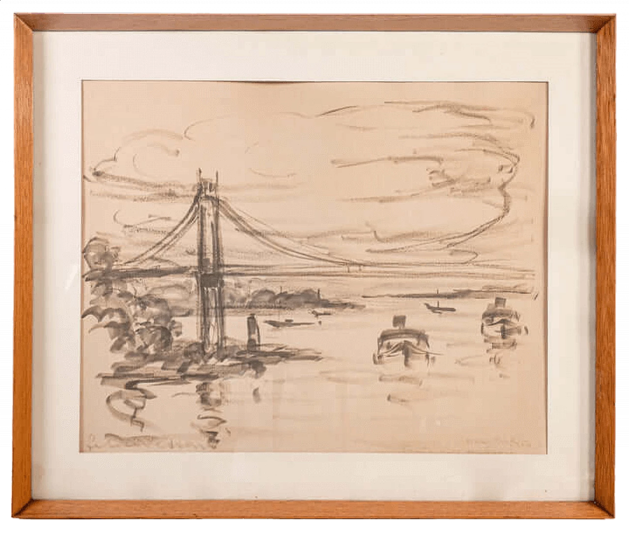 Felice Vellan, Hudson Bridge, charcoal drawing on paper, 1960s 8
