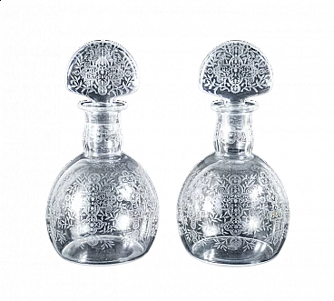 Coppia di bottiglie in cristallo con motivo Marillon di Baccarat, anni '40