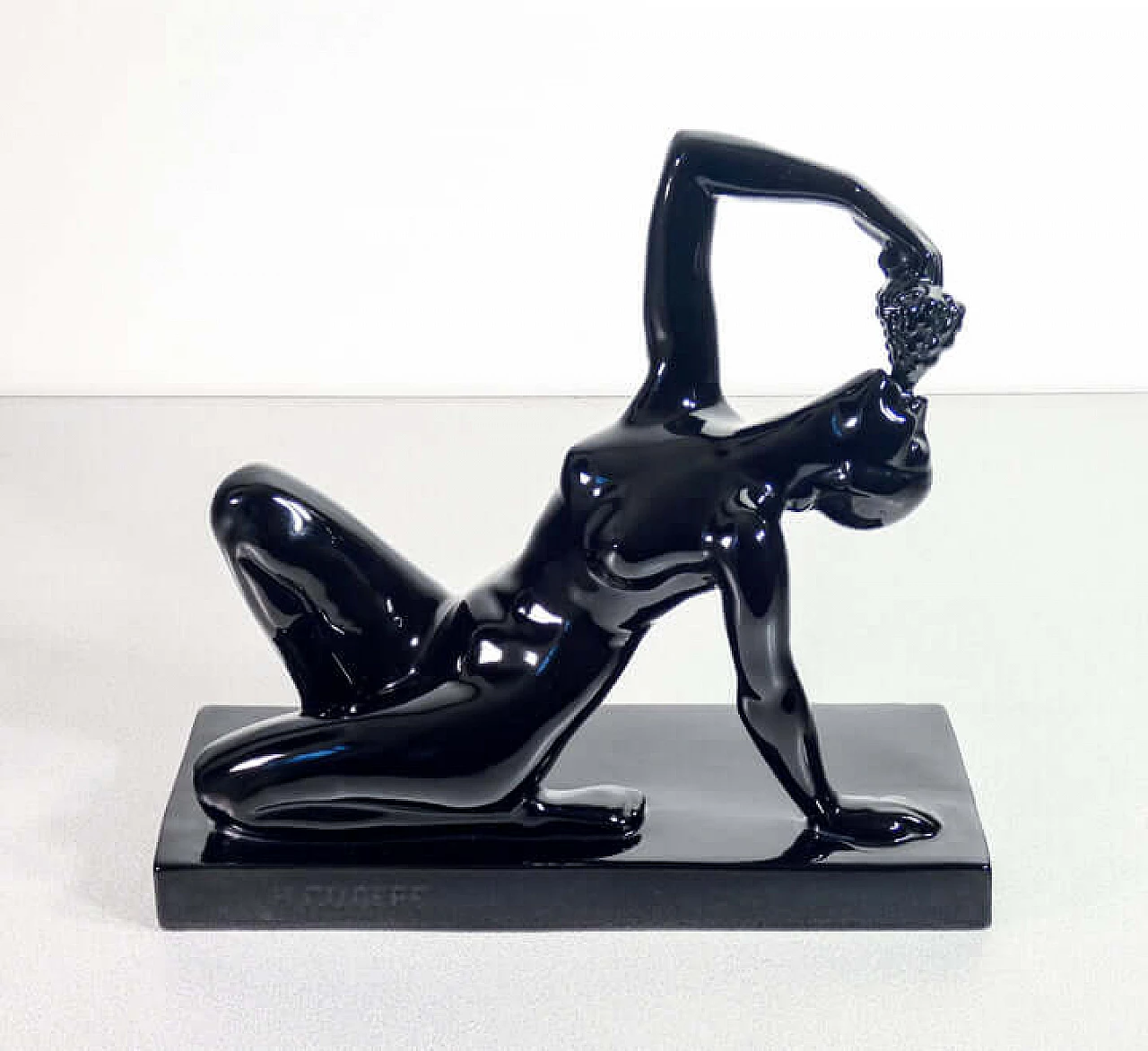 Henry Fugère, female nude with grapes, glazed ceramic sculpture, 1920s 1