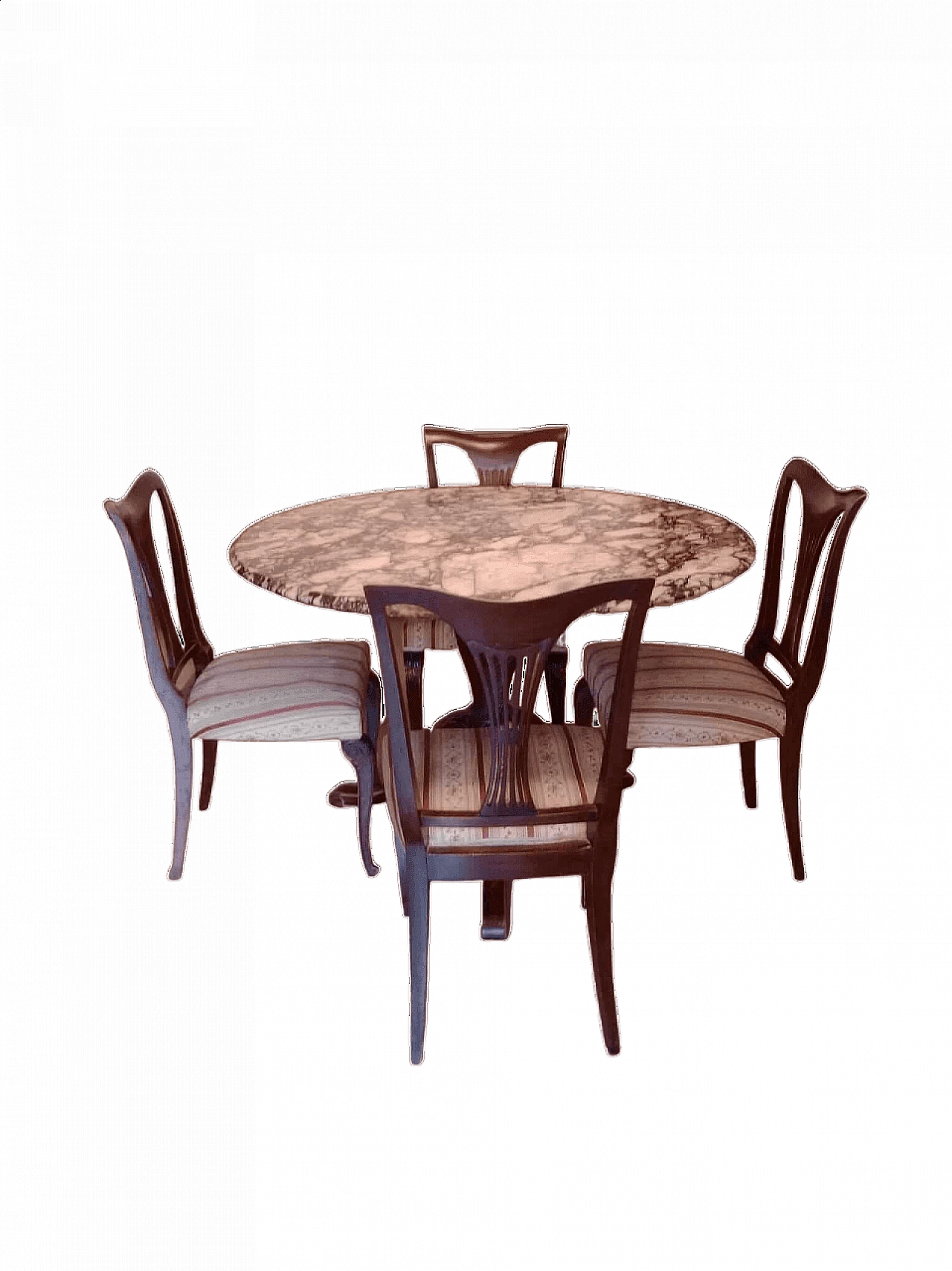 4 Sedie e tavolo rotondo in mogano e marmo Calacatta viola di Fratelli Barni Mobili d’Arte Seveso, anni '50 23