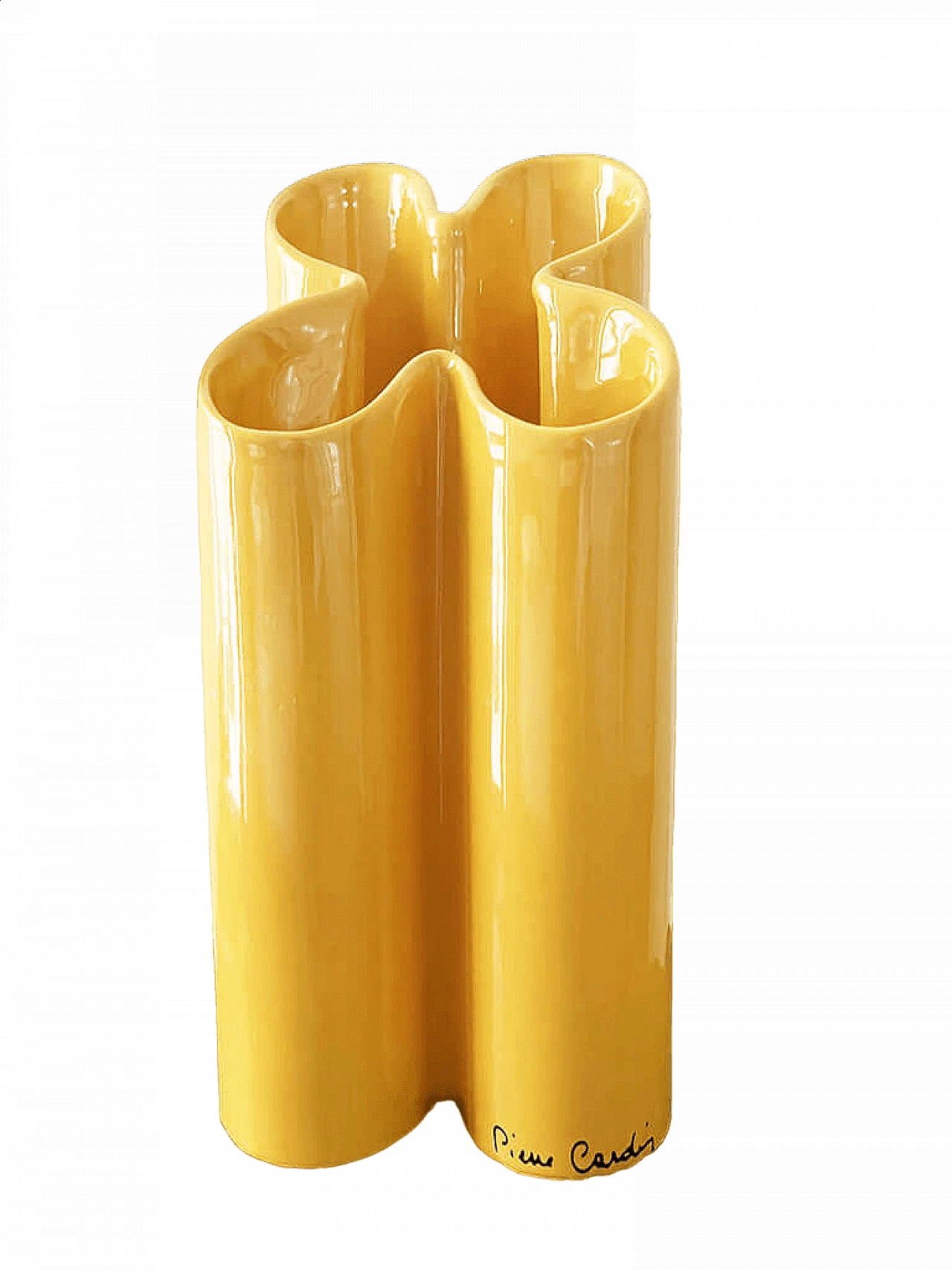 Vaso a quadrifoglio in ceramica gialla di Pierre Cardin, anni '70 6