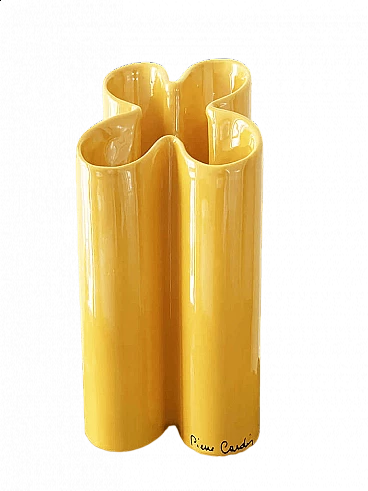 Yellow ceramic four-leaf clover vase by Pierre Cardin, 1970s