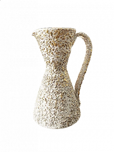 Brocca in ceramica bianca e dorata, anni '50