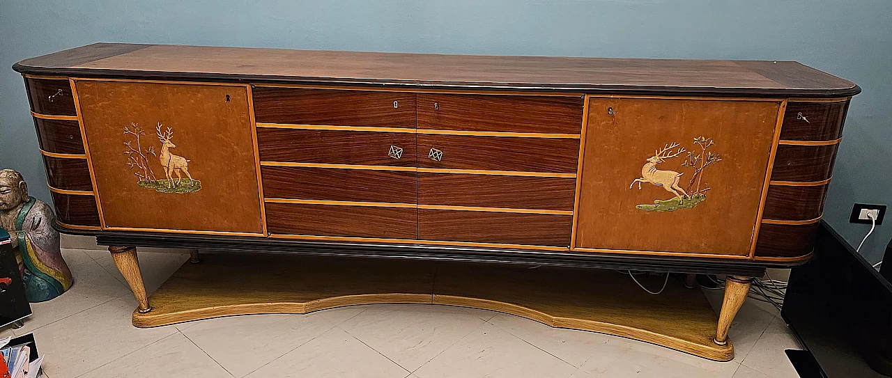 Walnut, rosewood and maple sideboard with horn legs by Paolo Buffa, 1950s 1