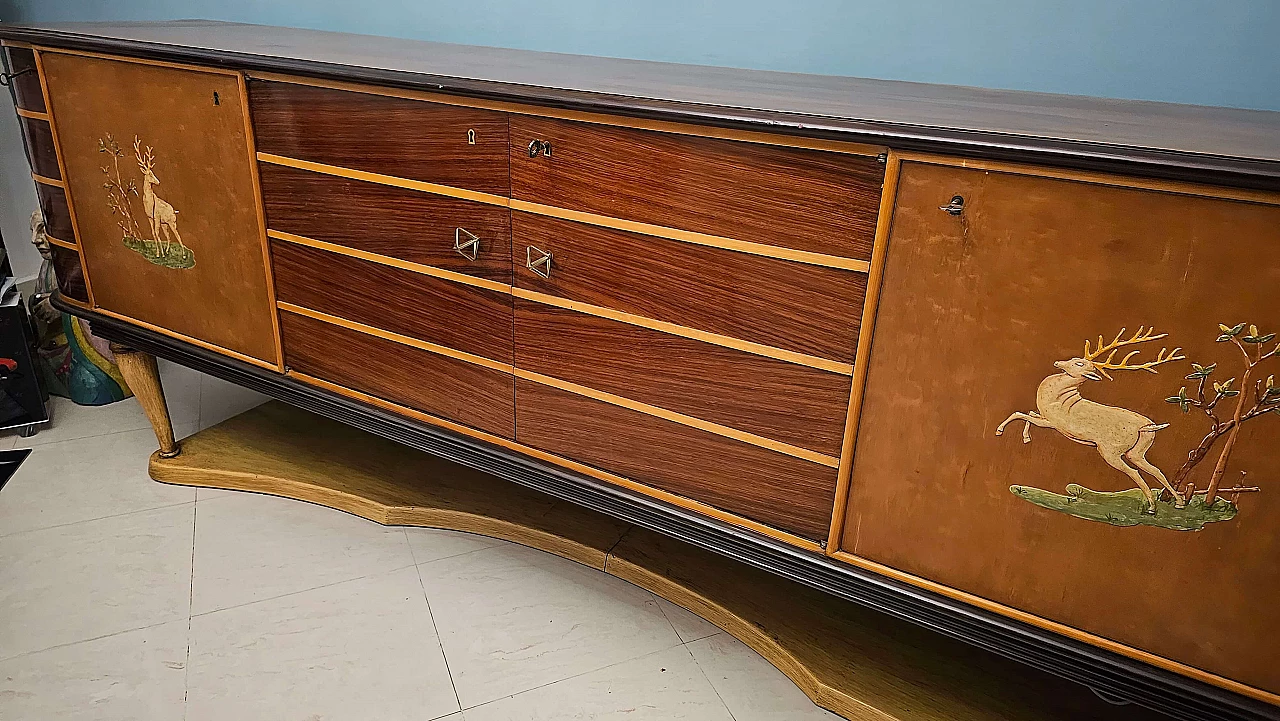Walnut, rosewood and maple sideboard with horn legs by Paolo Buffa, 1950s 2