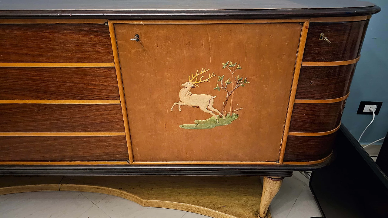 Walnut, rosewood and maple sideboard with horn legs by Paolo Buffa, 1950s 4