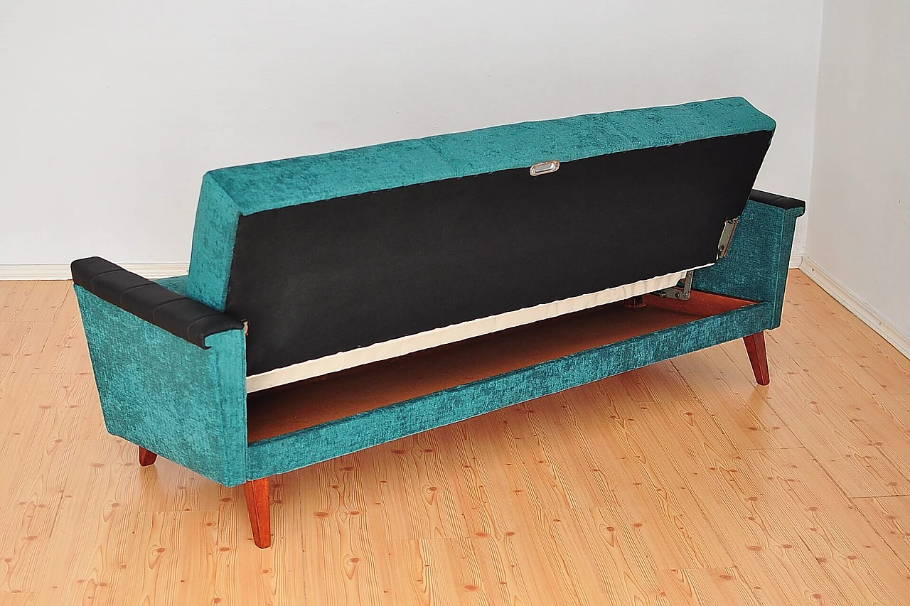 Convertible sofa bed with leather armrests and beech legs, 1960s 3